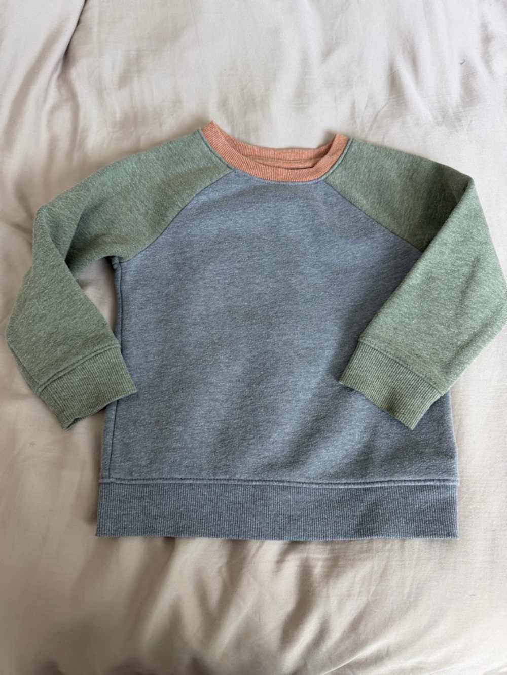 Kids Colorblock Crewneck Sweatshirt -  grey & Green with Peach Trim